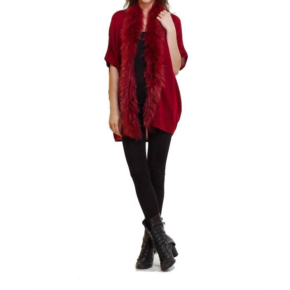 NEW LOVE TOKEN fur trim cardigan in red